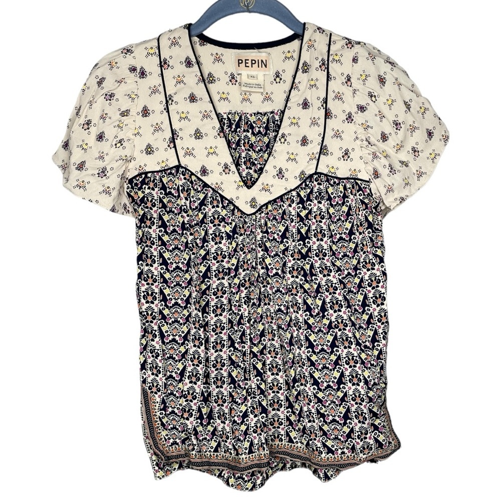 Anthropologie Pepin Printed Luca Blouse women’s size xs made in India bohemian - Picture 2 of 8